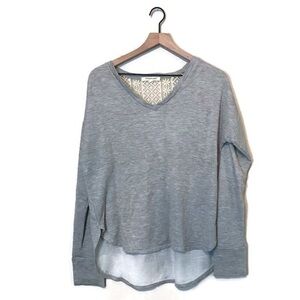 Living Doll Heather Grey Ivory Lace V Beck Long Sleeve Pullover Size Medium